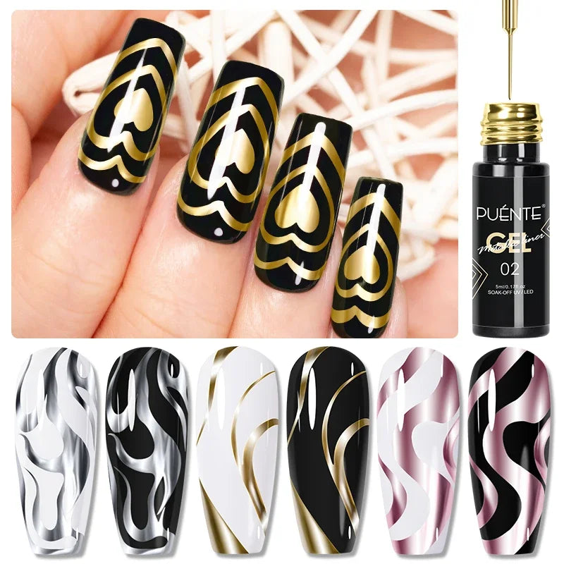 5ml Golden Silvery Metallic Painting Liner Gel Polish Chrome Mirror Effect Semi-Permanent Varnish For Stunning French Nail Art