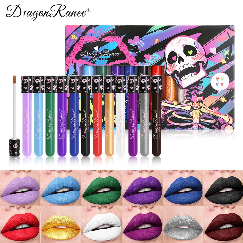 12-Piece Lip Gloss Set, Colorful Lip Gloss, Non-Stick Cup Lipstick, Purple, Black, Brown Lip Gloss, Halloween Performance Festival Lip Gloss Set
