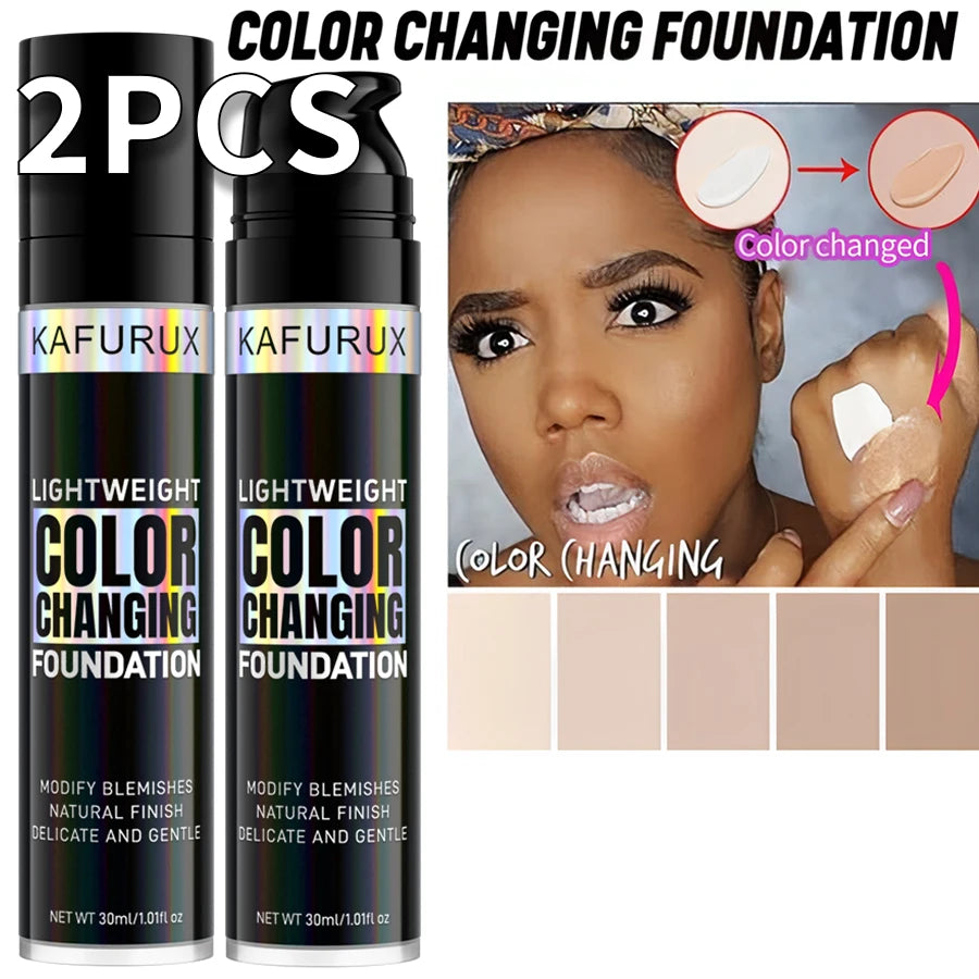 2pcs White Magic Color Changing Foundation Liquid  Long Lasting Soft Matte Hydrating Face Makeup Base Cream for All Different Skin Tone Cosmetic for Women Gifts Face Beauty