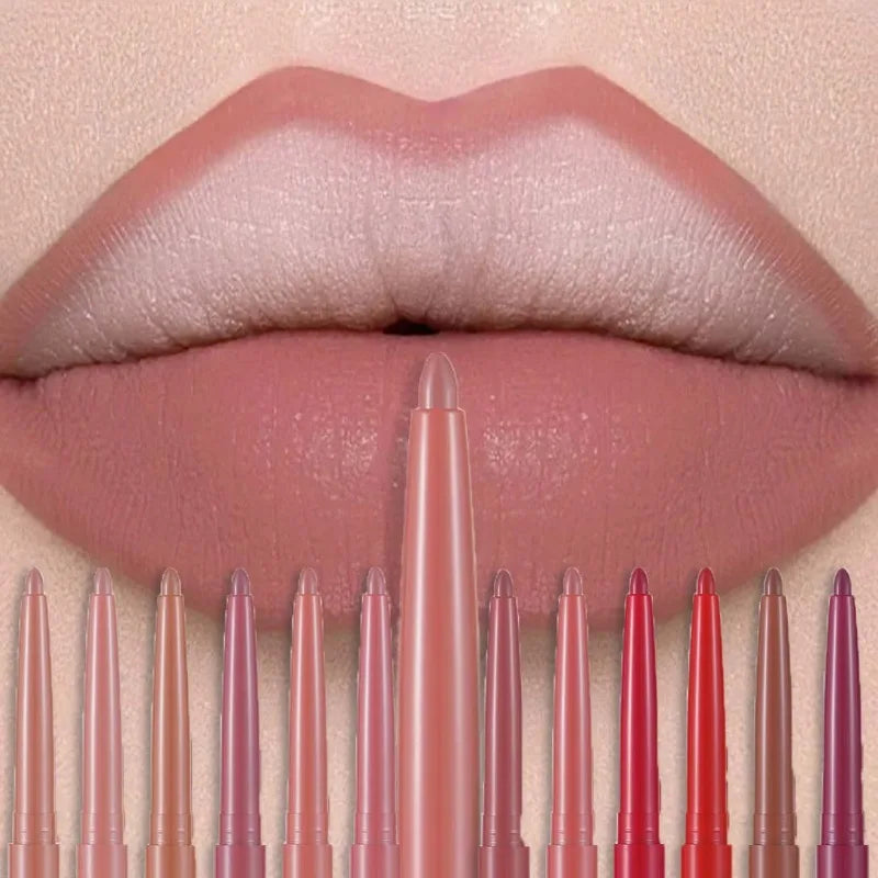 Matte Lip Liner Pen Long-Lasting Waterproof Easy Coloring Smooth Lipstick Crayon Non-Stick Velvet Lip Outline Contour Pen Makeup