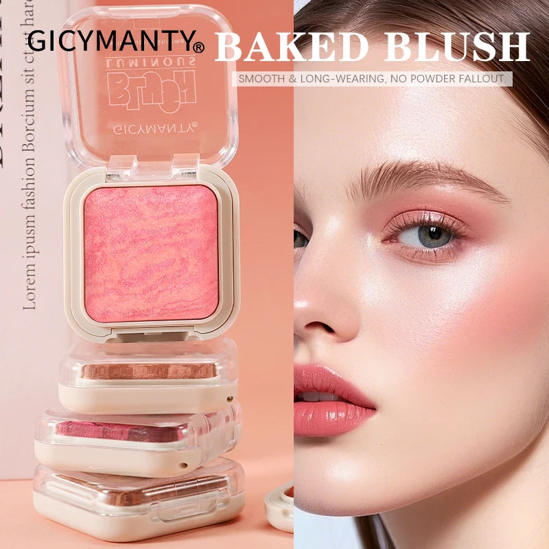 GICYMANTY Soft Blendable Baked Blush Powder Sweatproof Oil Control High Pigmented Marbled Blush For Warm Medium Dark Skin Summer