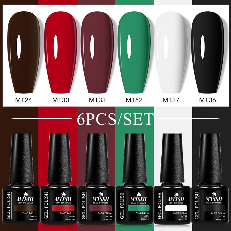 Mtssii 6pcs/Set Gel Nail Polish Kit Black Semi Permanent UV Gel Varnishes Soak Off Nail Lacquer Base Top Gel Nail Art Varnish