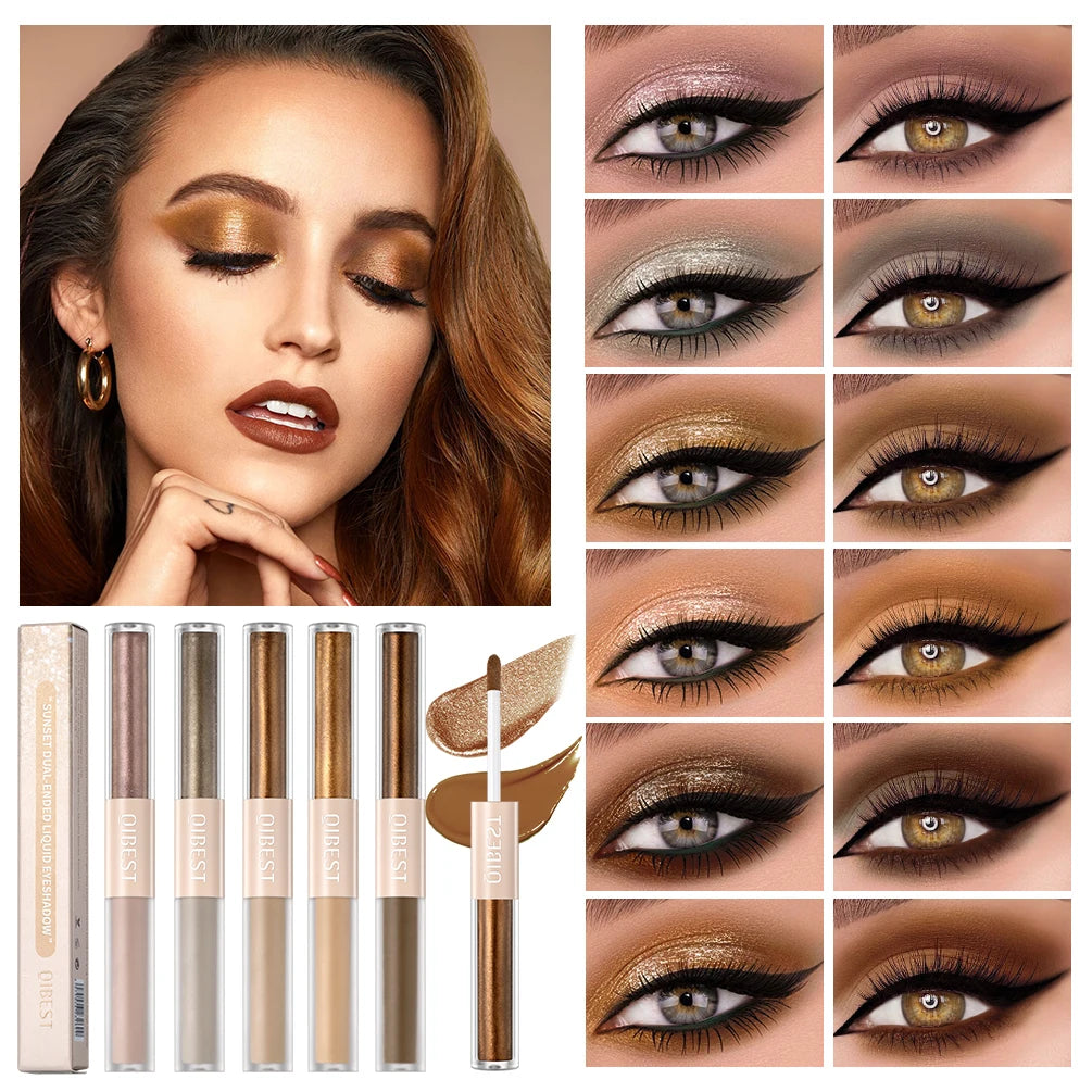 QIBEST Double-ended Flash Liquid Eyeshadow Contour Blush Pigment Silk Flash Matte Natural Blush Makeup Cream