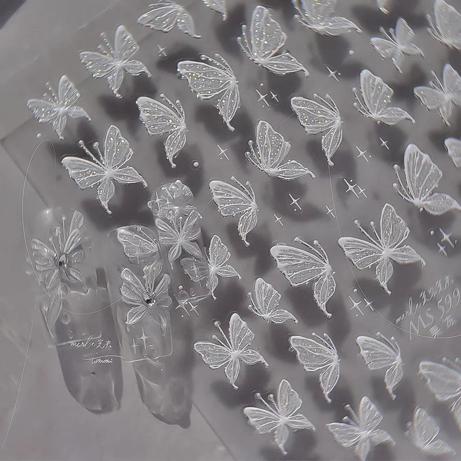 1pcs 5D Glitter Butterfly Nail Stickers Kawaii Aurora Butterfly Nail Art Charms Decorations Decals DIY Manicure Adhesive Slider