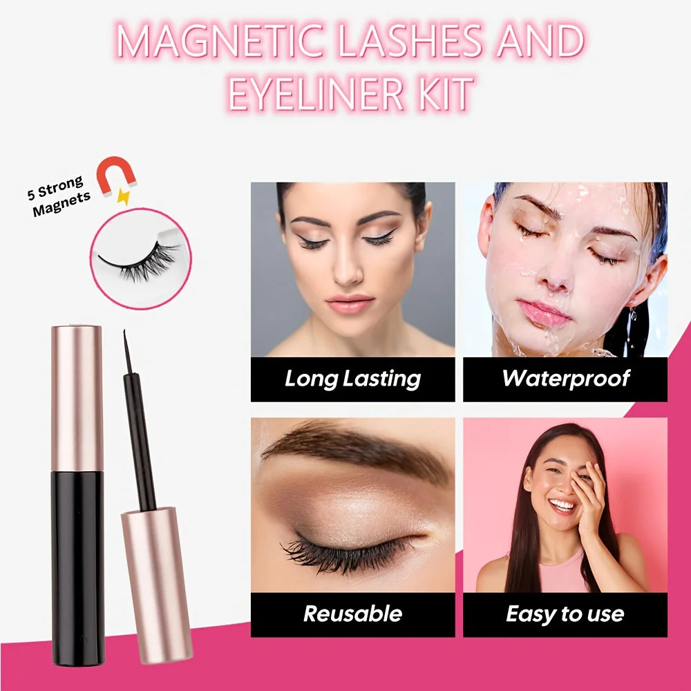 3D Magnetic False Eyelashes Set Natural Look Reusable Half-Eye Lashes Kit Easy Application Long-lasting Comfort Includes Magneti