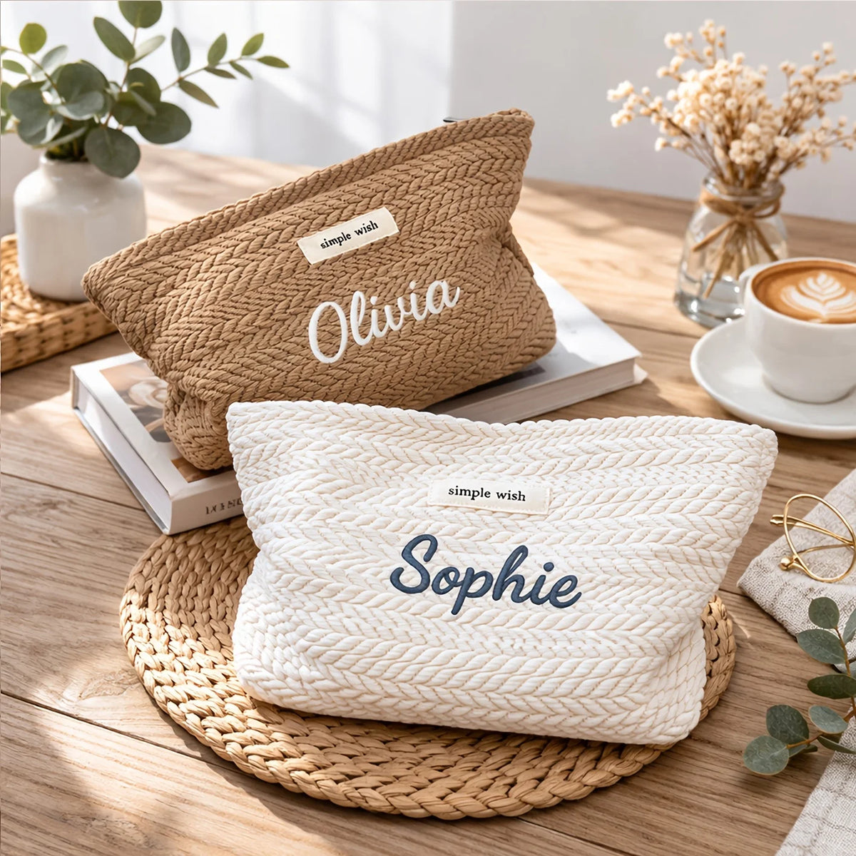 Customized Name Woven Makeup Pouch, Lightweight Portable Toiletry Bag Suits Daily and Trips, Practical Gift for Various Occasion