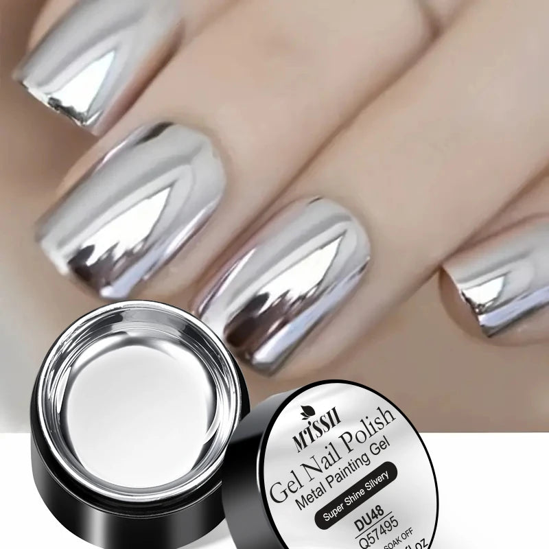 8g Supper Bright Silvery Metal Painting Gel Nail Polish,Mirror Metal Painting Drawing Varnishes Lacquers Polish For Manicure