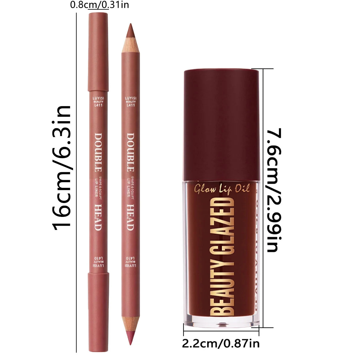 3pcs/Set Lip Makeup Set,2pcs Matte Dual-Color Lip Liner+1pc Moisturizing Lip Gloss,Texture&Soft Lip Kit,Moisture And Waterproof.