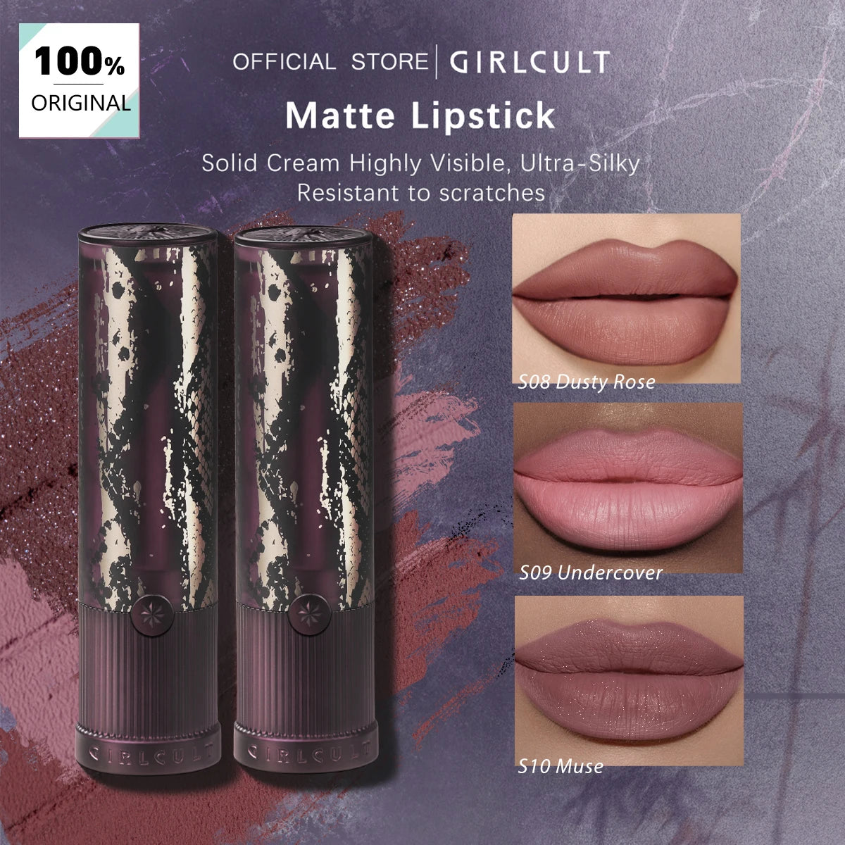 Girlcult Matte Lipstick(S08-S10),Matte Texture,Smooth & Non-Drying,Velvety Matte Finish,Silky Matte Texture,High Color Payoff