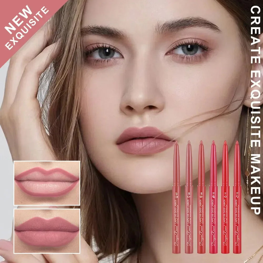 12 Colors Matte Lipliner Pen Waterproof Sexy Red Contour Lip Tint Lipstick Lasting Moisturising Lip Pencil Non-stick Cup Makeup