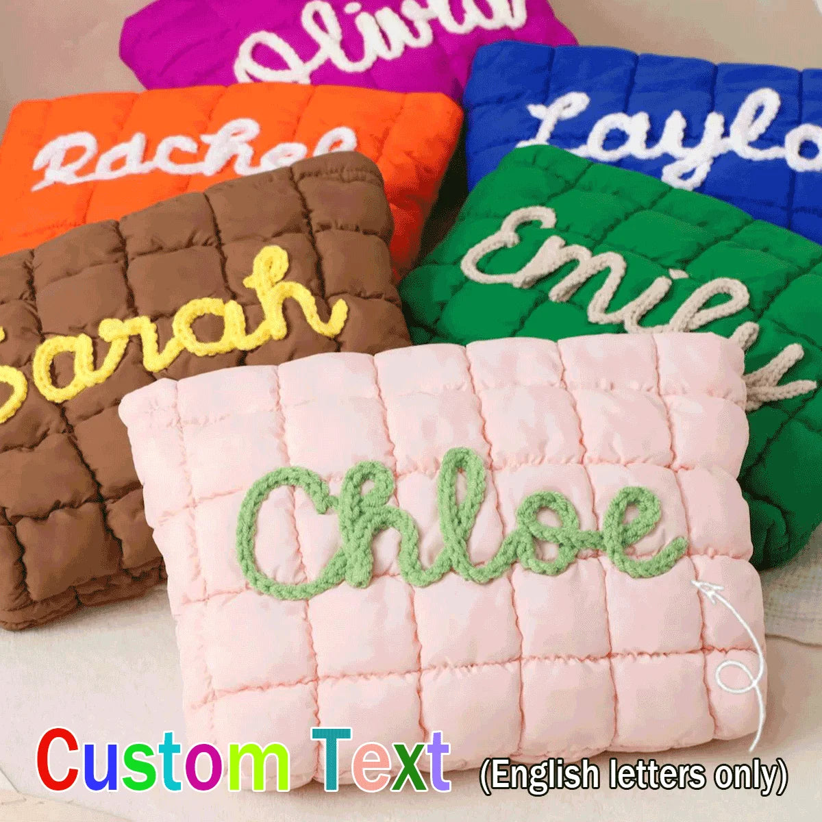 Personalized Makeup Bag — Custom Name Quilted Zipper Pouch | Travel Gift Bag | Cloud-Soft Portable Travel Organizer
