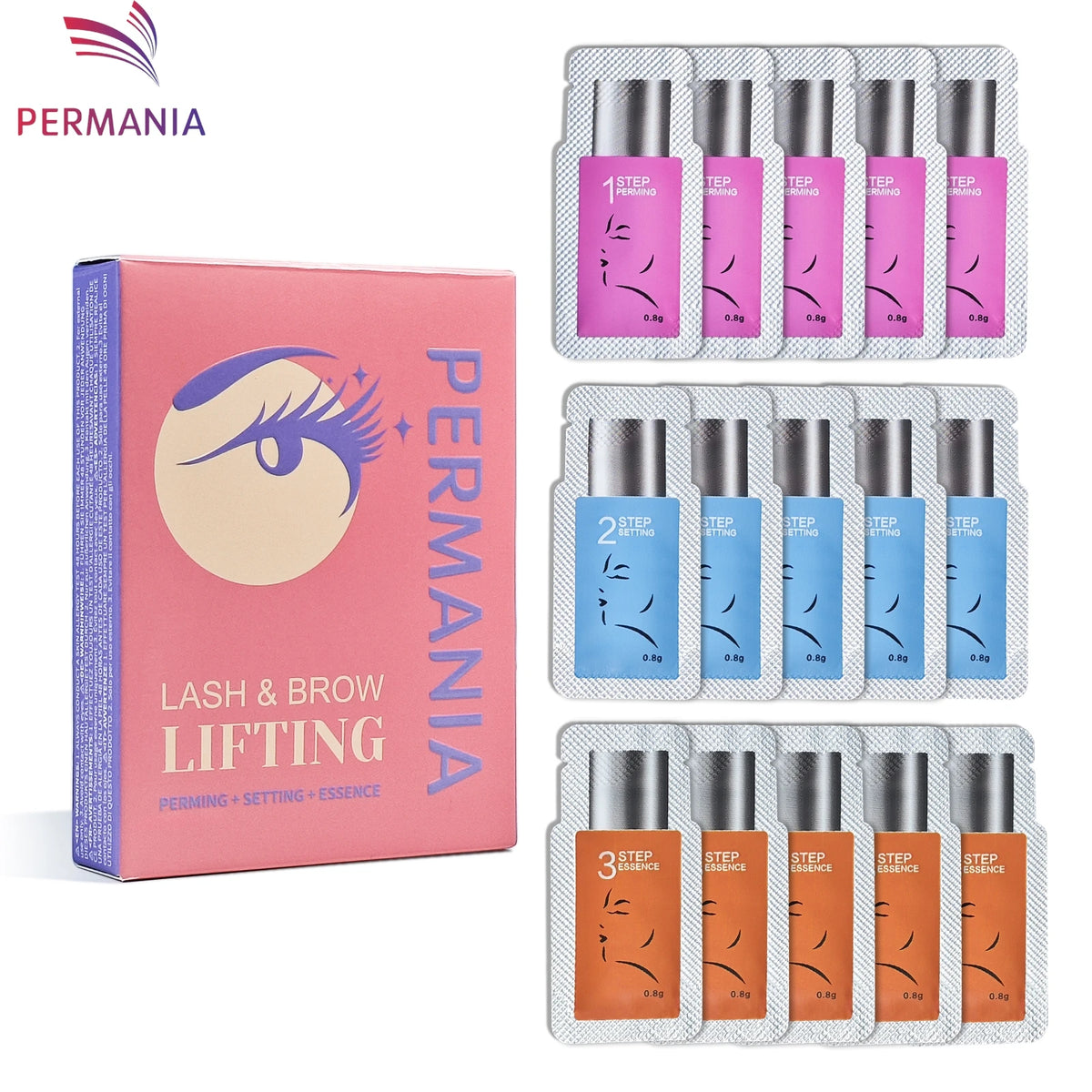 PERMANIA 5-8 Mins Eyelash Lift Kit 15Pcs Separate Steps Lotion For Salon or at Home for Lash Perm & Brow Lamination Without Tool