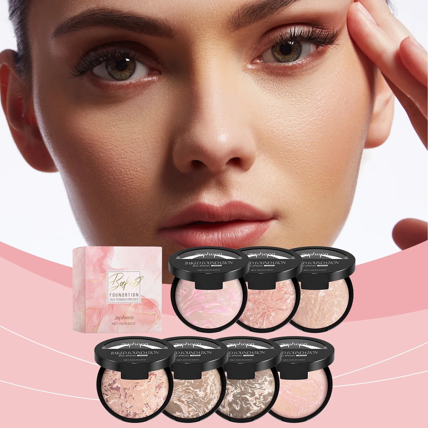 Facial Contouring Baked Powder Wheat Tan Bronzers Makeup Setting Powder Oil-control Medium Coverage Marble Highlighter Palette