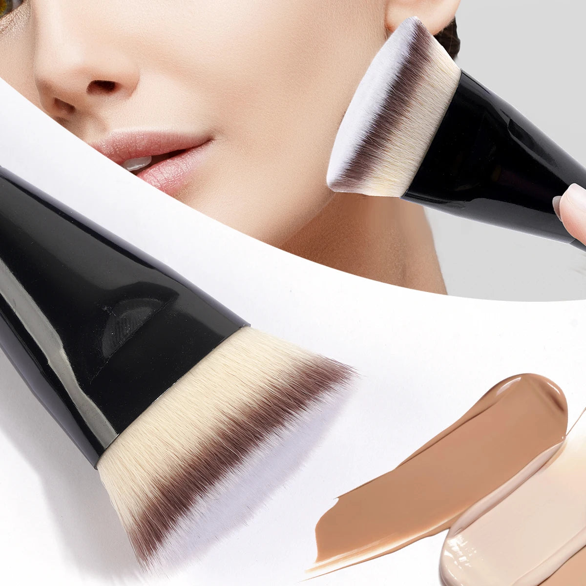 MAANGE 2PCS Flawless Makeup Brush Flat/Angle Foundation Contour Brush Under Eyes Makeup Brush for Liquid Cream Beauty Tools