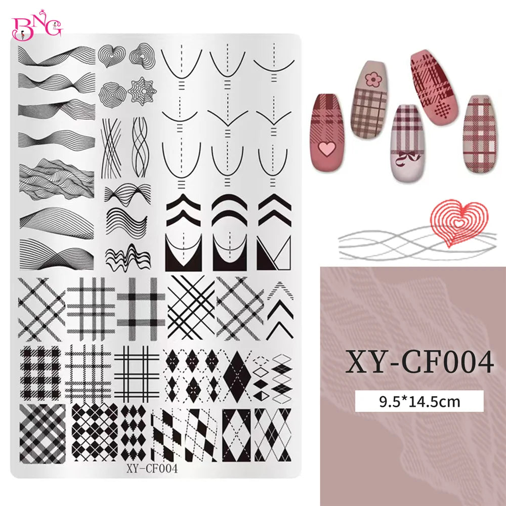 BNG Pretty Nail Stamping Plates Plaid Flowers Nail Art Image Plates Summer Stamp Templates Image Manicuring DIY Printing Tools