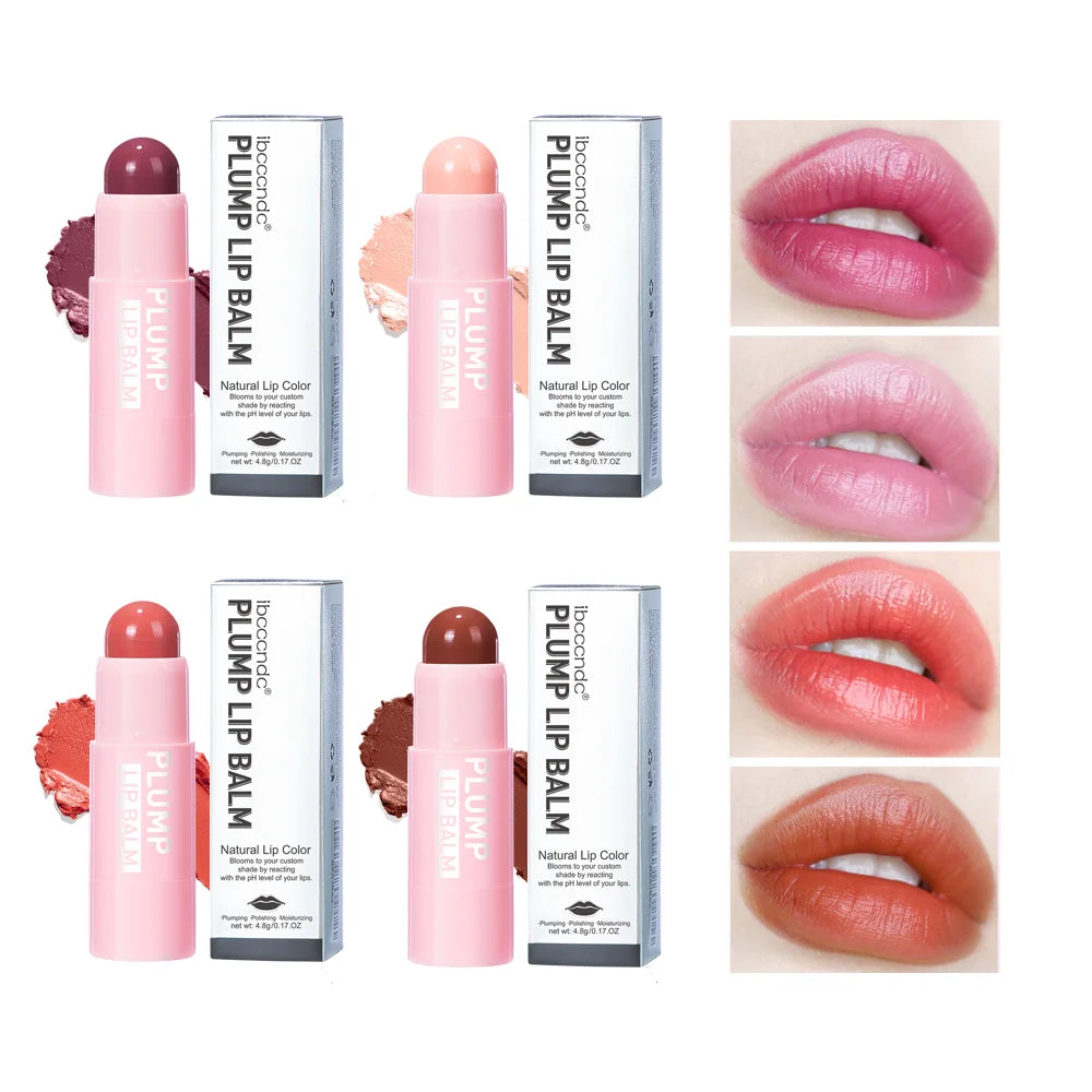 ibcccndc 4 Colors Full Plumping Lip Balm, Tinted Lip Balm Plumper, Enhancing & Hydrating Lip Moisturizer Formulated with Peptide