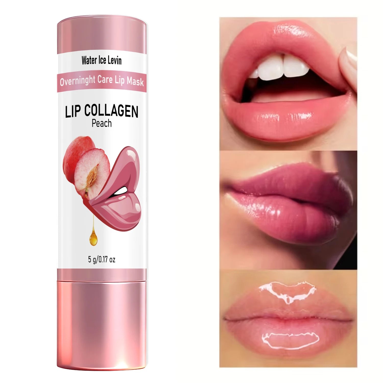 Overnight Lip Mask with Collagen & Peptides - Moisturizing Nourishing Peel Off Lip Care, Aloe Extract, Peach Scent