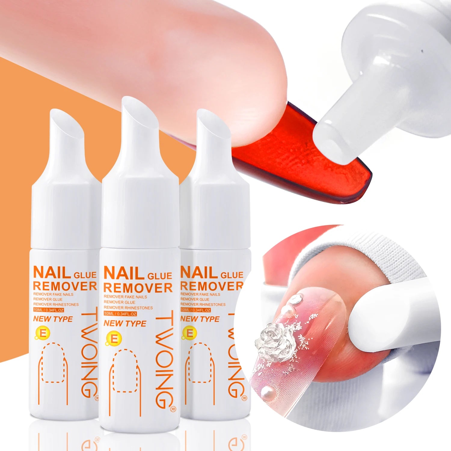3 Bottles Nail Glue Remover for Fake Nails Easily Removes Acrylic Nails, Press-On Nails & Rhinestones - Convenient Prying Cap