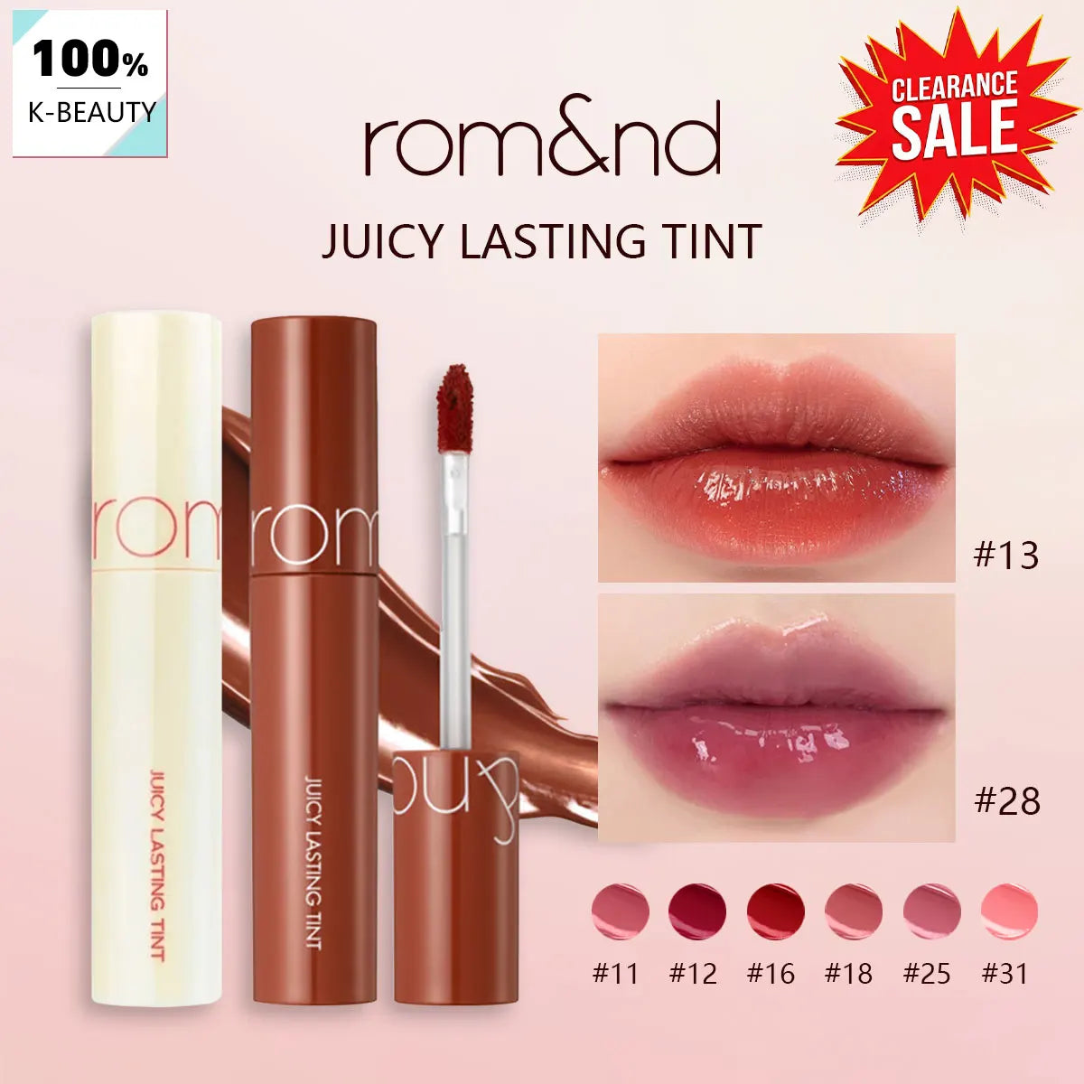 [ClearanceSale] rom&nd JUICY LASTING TINT 8 Shades,High Shine Effect&Glossy,Non-Sticky&Lightweight,Korean Cosmetic,Korean Makeup