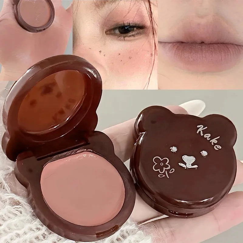 Cute Bear Multi-use Cheek Lip Stick Creamy Soft Mousse Matte Nude Coffee Brown Contour Blush Balm Velvety Smooth Natural Rouge