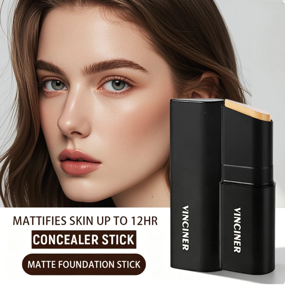 VINCINER Matte Stick Foundation Cream Long-Wear Waterproof Covers Dark Circles Full Coverage Concealer Stick For Base Makeup
