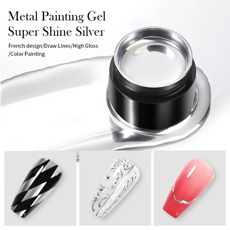 BORN PRETTY Sliver Metal Effect Line Flower Drawing Gel Soak Off Transparent Colors 5g Painting Gel Polish UV Nail Art Gel Varni
