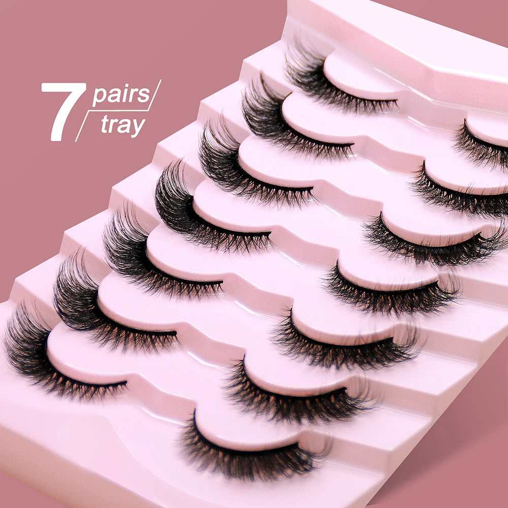 HZJY 7 Pairs False Eyelashes Wispy Lashes Natural Look Fake Eyelashes Faux Mink Fluffy Strip False Lashes Pack