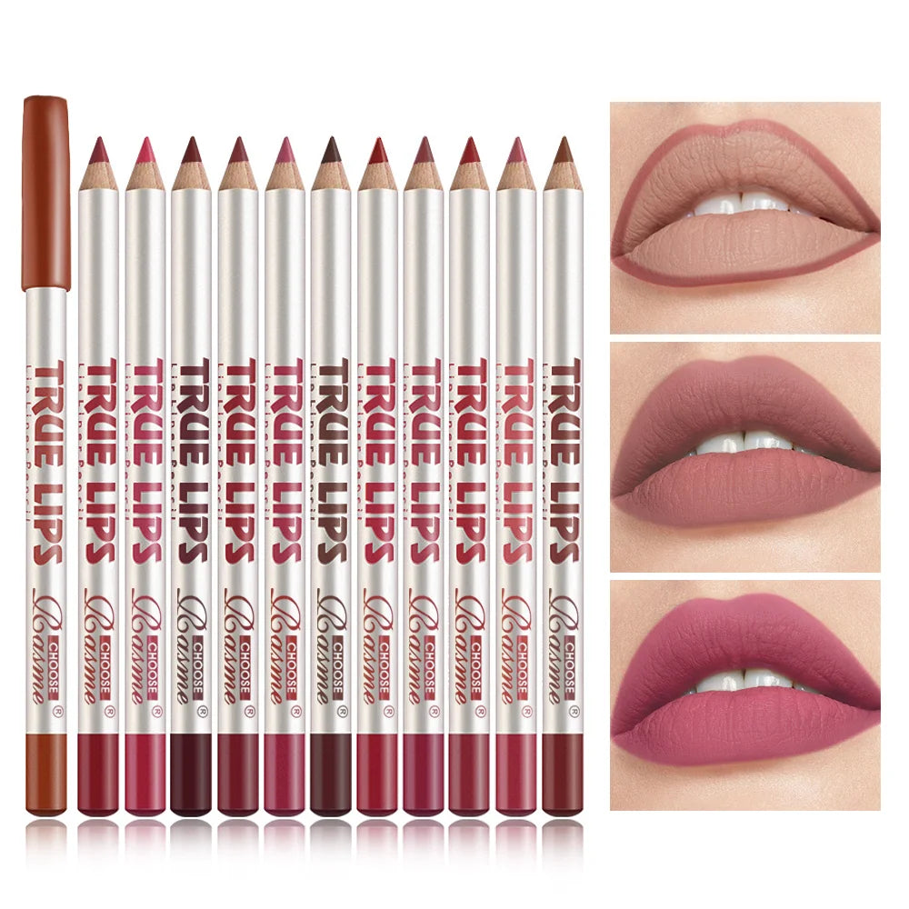 12PCS Full Range Brown Red Pink Lip Liner Durable Contour Pen Smooth Lasting Easy Makeup Holiday Gift