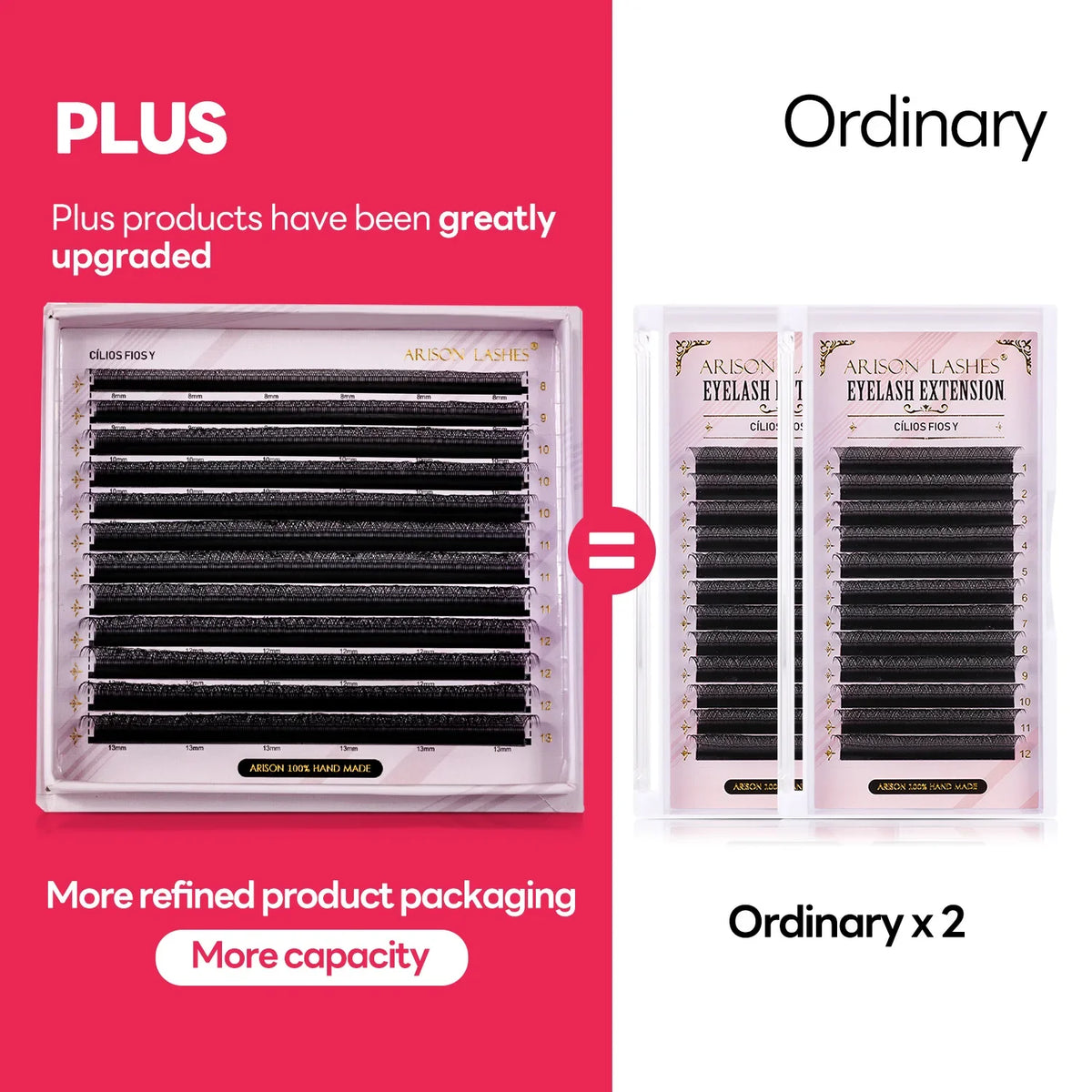 ARISON Plus 2 in 1 YY/3D/4D/5D W Lashes Magnetic Carton Premade Volume Fans Eyelashes Extension YY W-shape Eye Lashes For Whole