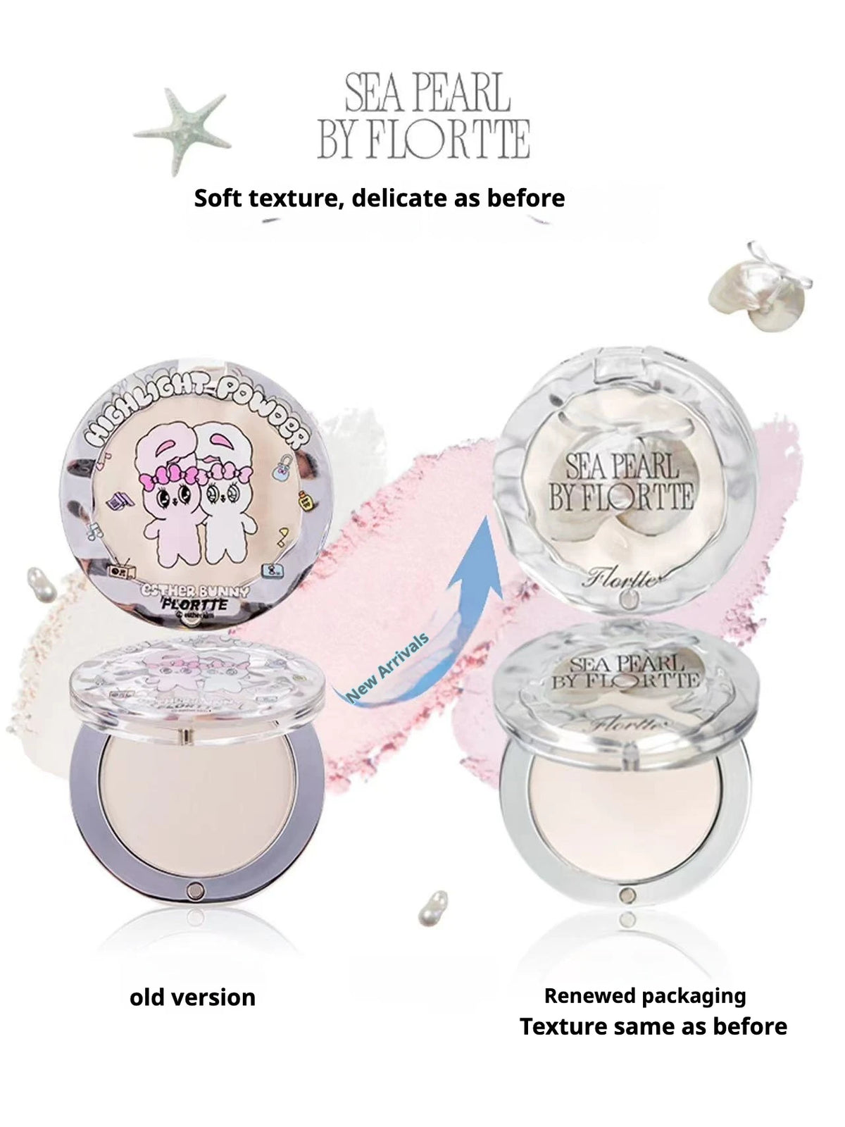 FLORTTE BUNNY Single Highlight Powder Facial Highgloss Natural Brightening  Blush Cream Brightening Liftup Face 3D Stereoscopic