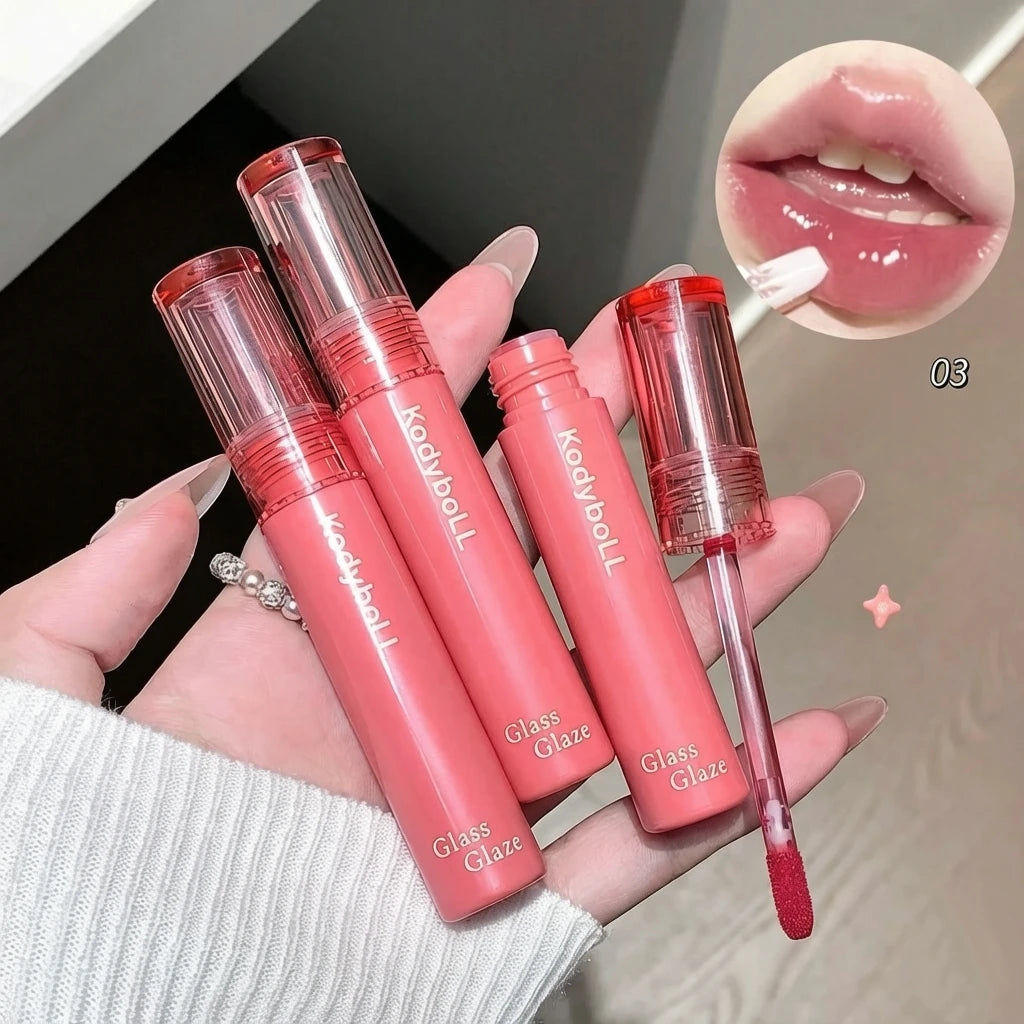 Glass Glaze Lip Gloss Watery Mirror Shine Finish Hydrating Non-Sticky Long Lasting Natural Plump Glass Lips Daily Lip Makeup