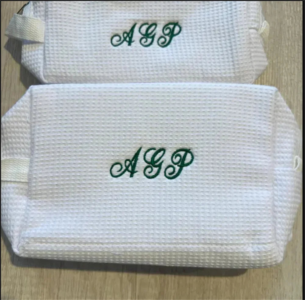 Waffle Cosmetic Bag Custom Embroidered Name Women's Travel Storage Bag Makeup Bag Personalized Ladies Birthday Gift Hand Bag