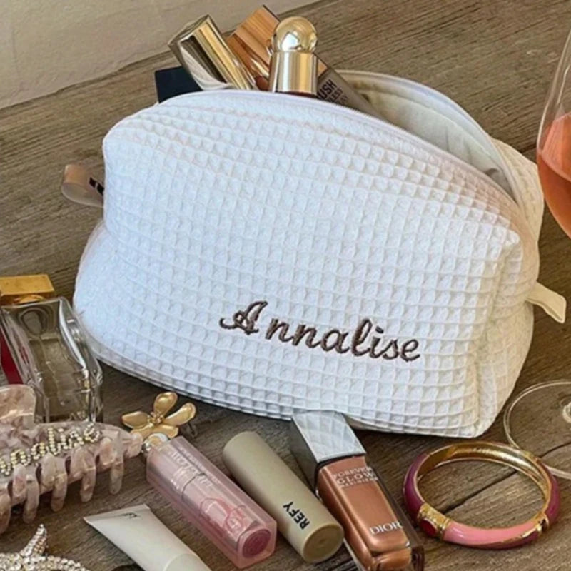 Custom Embroidered Name Makeup Bag -Travel Toiletry Bag Durable Soft Cosmetic Pouch for Women Perfect Gift for Wedding Daily Use