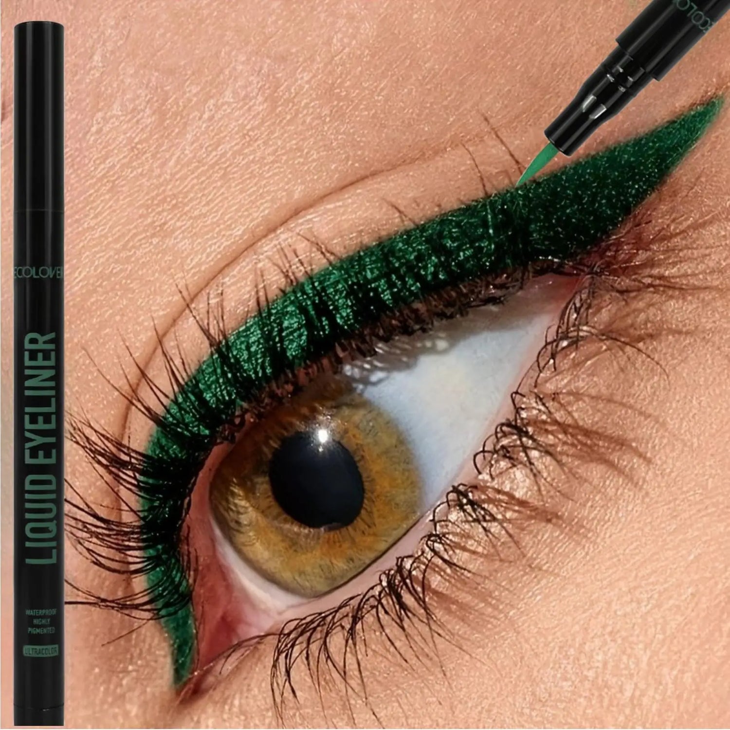 1PC 24-Hour Long-Lasting Green Eyeliner Liquid Pen - Non-Sticky Formula for Deepened & Highlighted Eye Contour Makeup