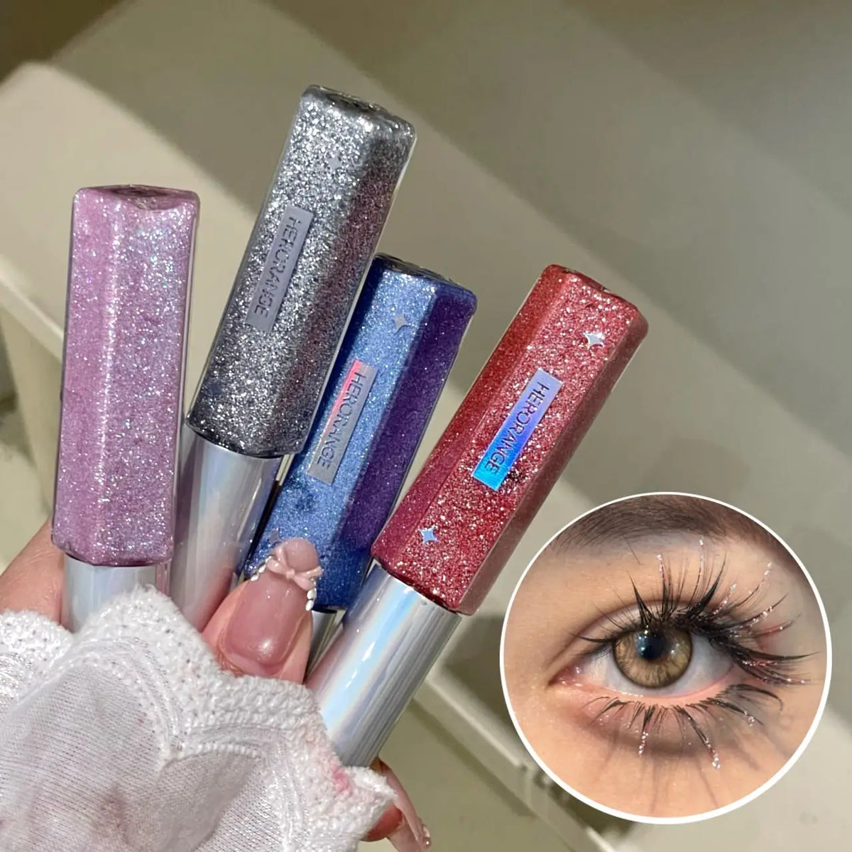 Herorange Colored Mascara Diamond Dust Non-Smudge Non-Stain Lengthening Volumizing Curling Glitter Lashes