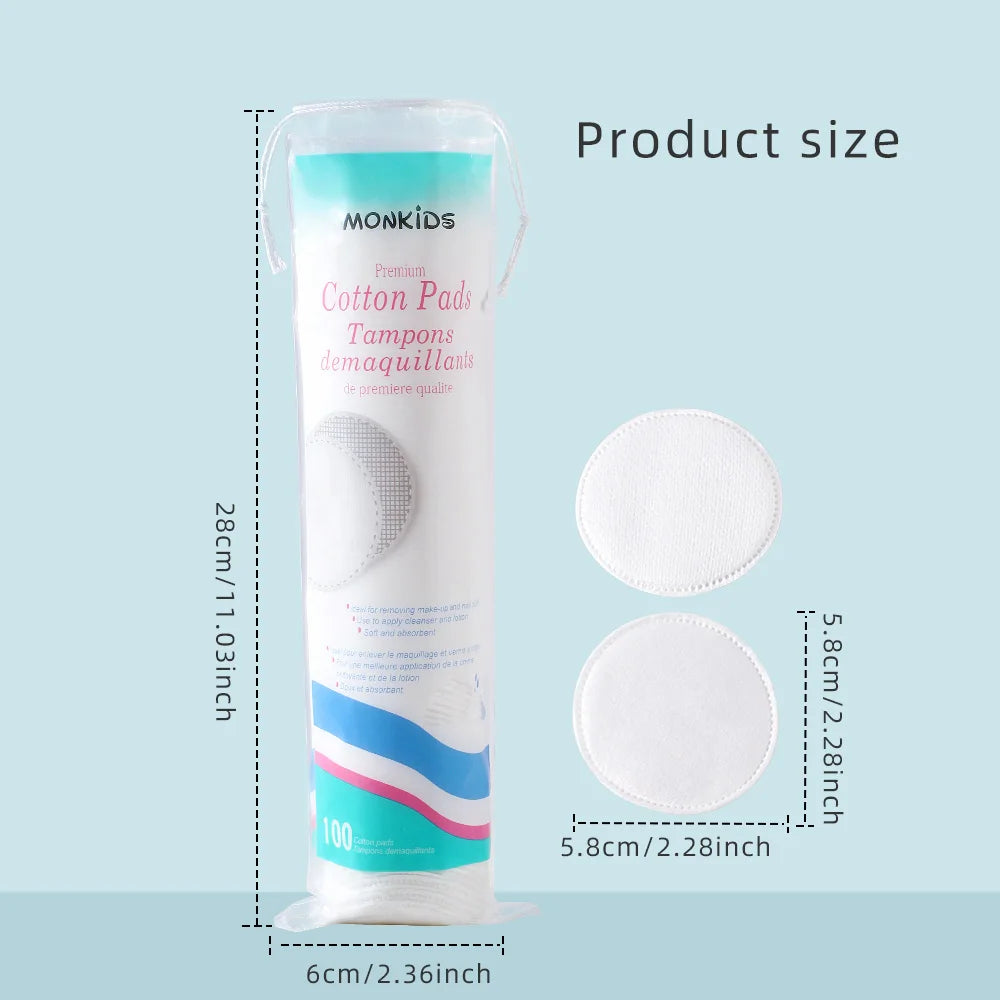 100pcs soft and breathable circular makeup remover pads, double-sided textured cotton pads, used for daily facial cleansing