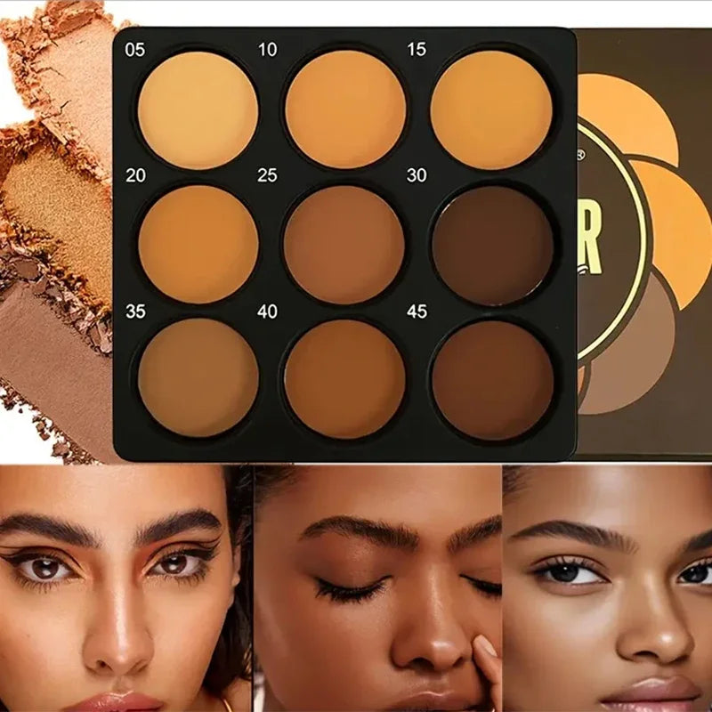 Dark Skin Tone 9-in-1 Face Palette Waterproof Concealer 9 Shades Contour Bronzer Wheat Makeup Palette for Women