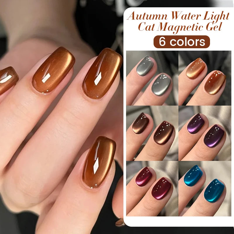 BORN PRETTY 10ml Golden Coffee Gradient Cat Magnetic Gel Polish Brown Glass Bead Moonlight Soak Off UV Autumn Gel Nail Art