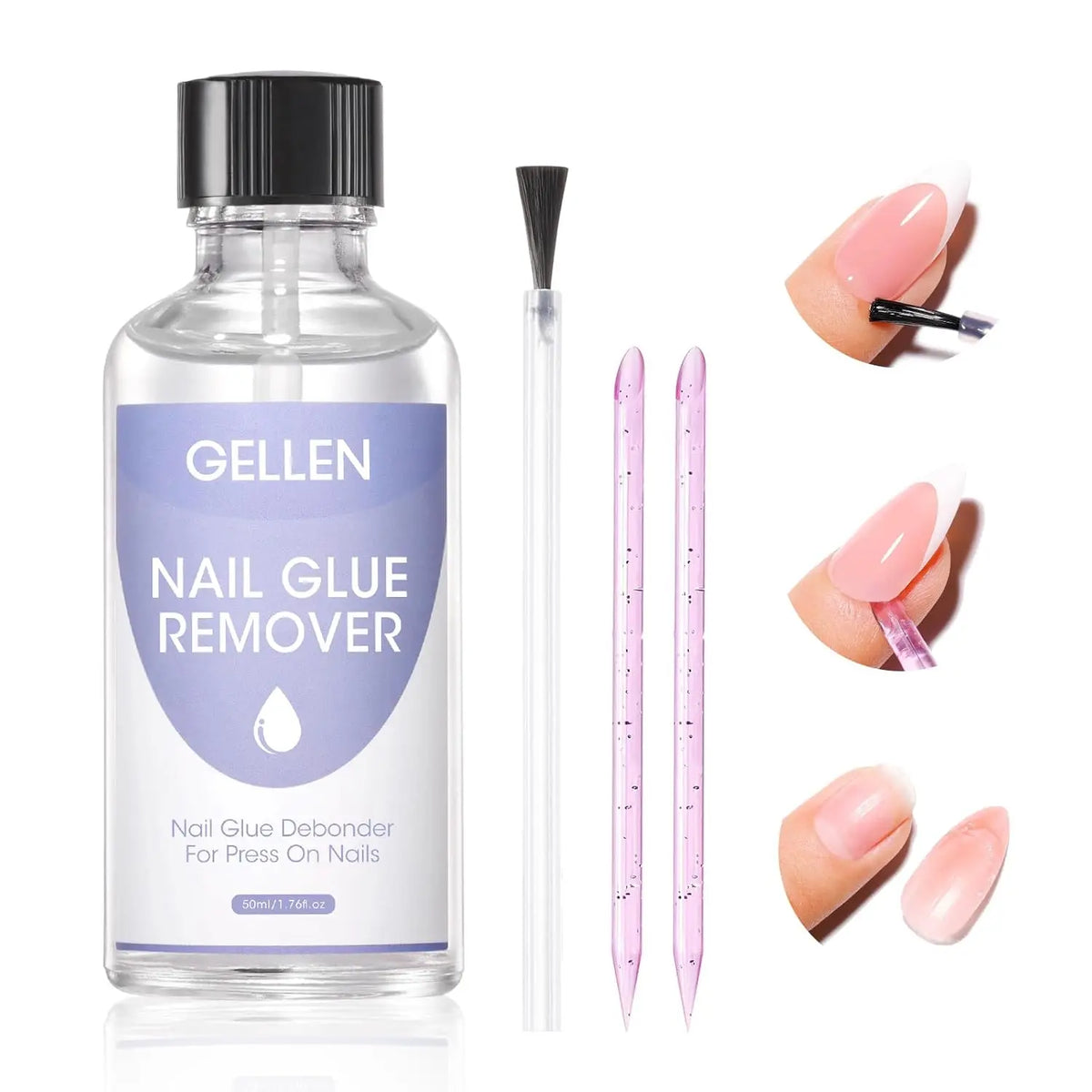 GELLEN 50ml Nail Glue Remover Acetone Free Quick Removal for Press On Fake Nails Strong Glue Gentle Care Nail Art Supplies