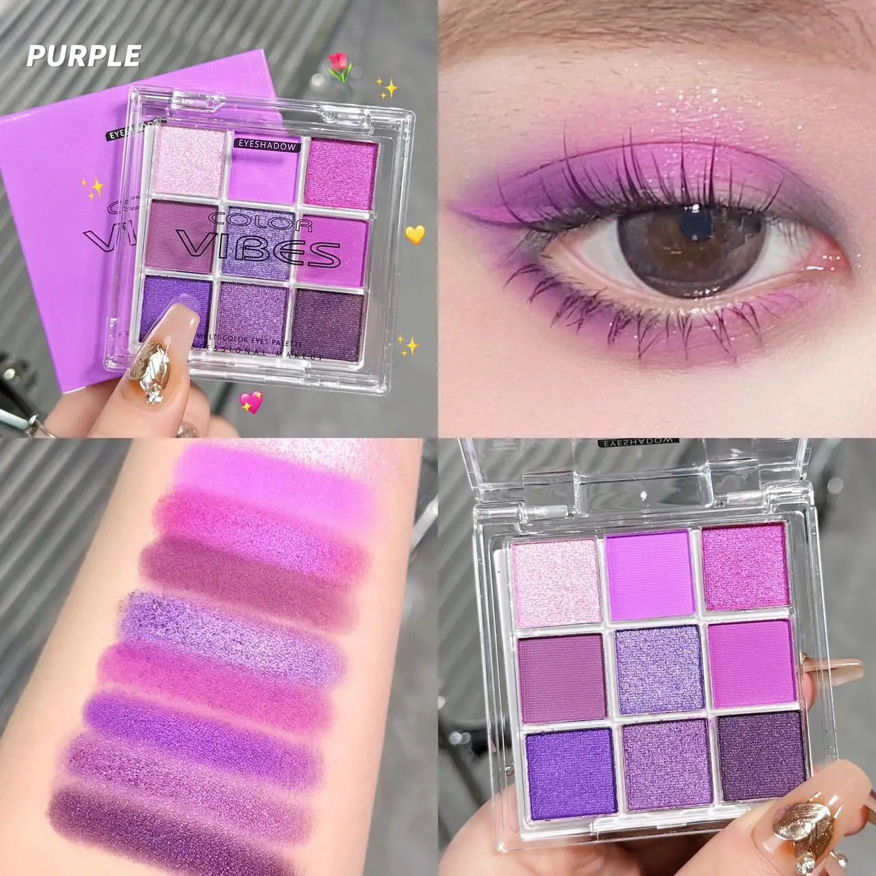9-Color Eyeshadow Palette Featuring Matte And Shimmer Shades for Purple Smoky Look Eyeshadow Makeup for Spicy Character Cospla