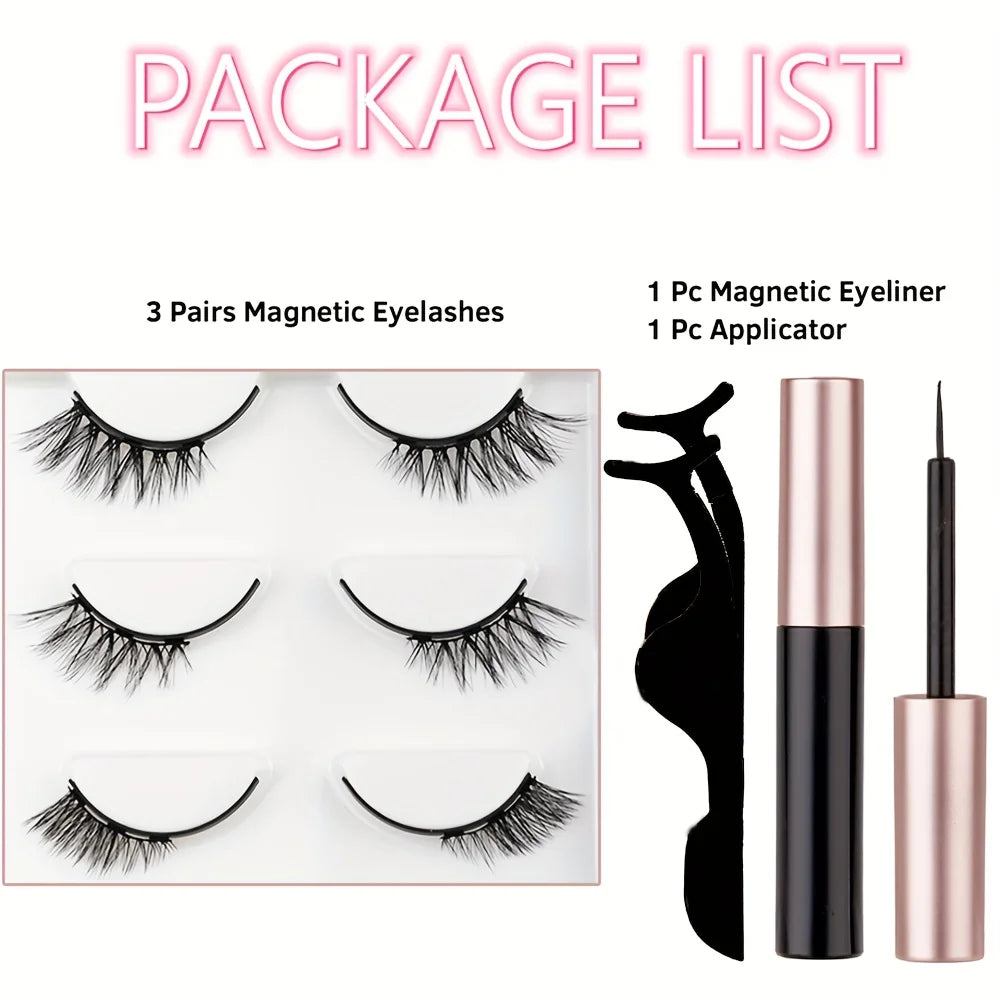3D Magnetic False Eyelashes Set Natural Look Reusable Half-Eye Lashes Kit Easy Application Long-lasting Comfort Includes Magneti