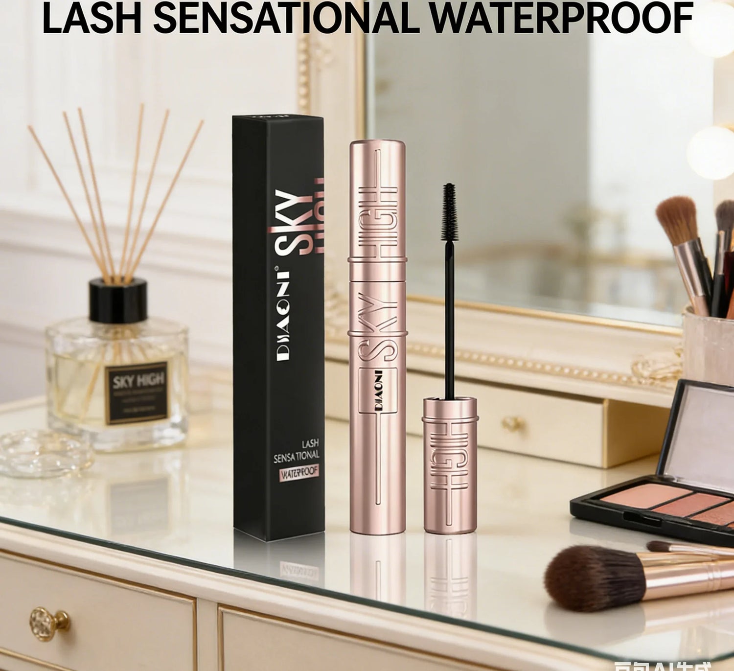 DIAONI Black Waterproof Volumizing Mascara - Sky-High Curl Smudge-Proof Lengthening Long-Lasting Makeup for Eyes