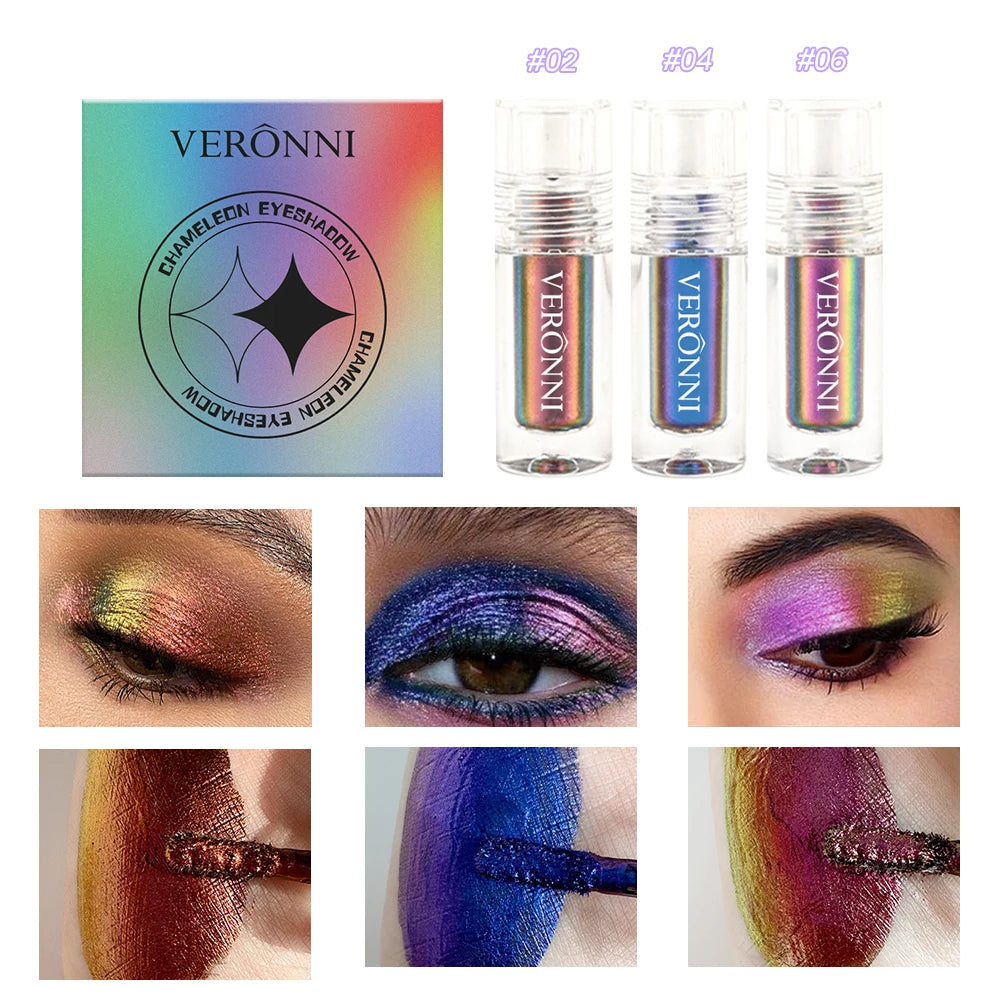 6-Color Chameleon Liquid Eye Shadow Set – High-Pigment,Iridescent Shimmer, Color-Shifting Sparkle, Perfect for Festivals & Beach