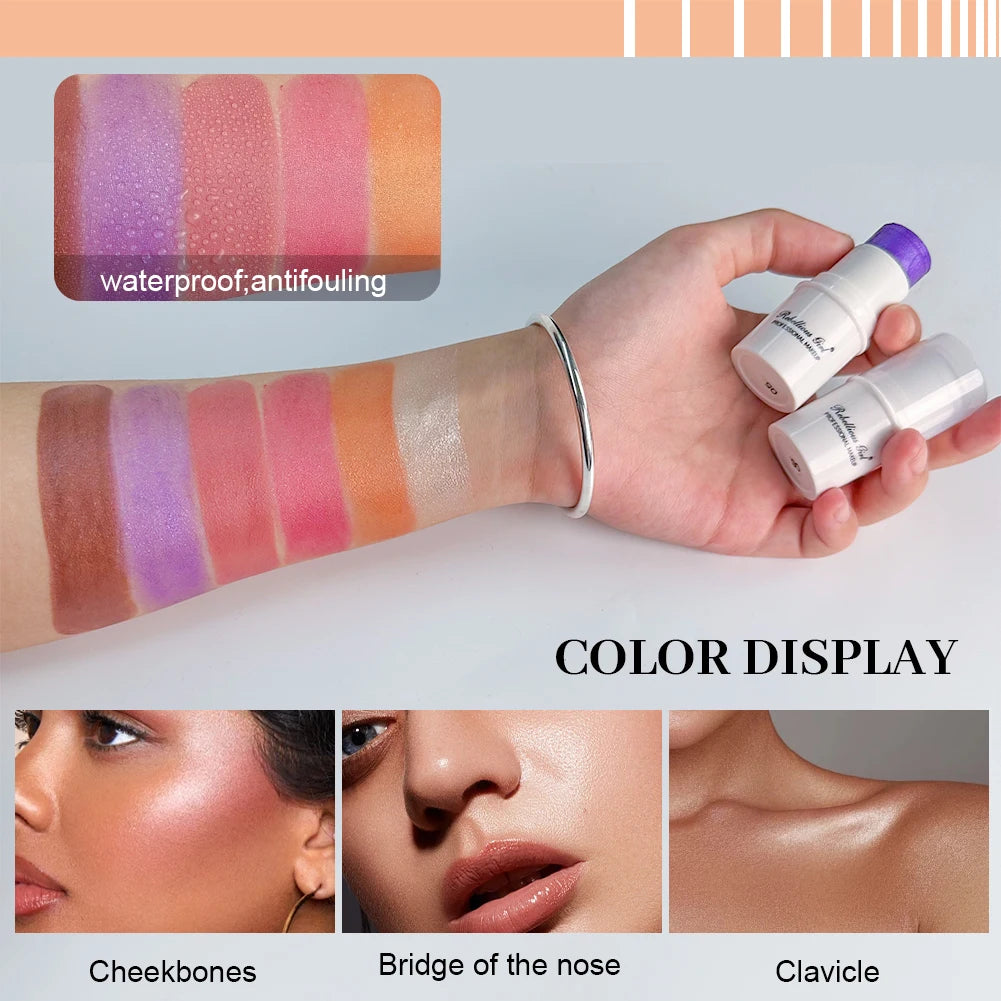 3 In 1 Blush Contour Highlighter Stick Multi-Use Makeup for Cheeks Eyes & Lips Lightweight Dewy Finish Blush Stick Makeup Set