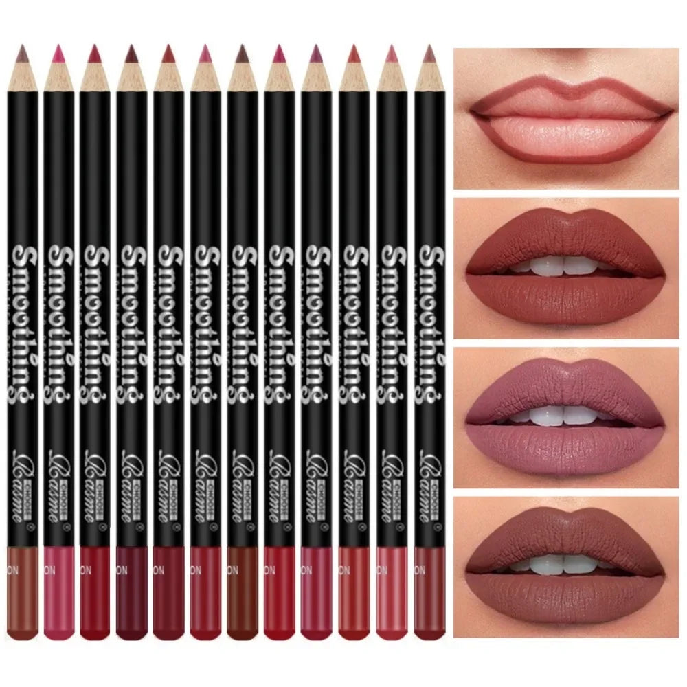 12 Color Nude Matte Lipstick Pencil Long-lasting Waterproof Lip Pencil High Pigmented Lip Liner Lips Makeup Tool Lip Contouring