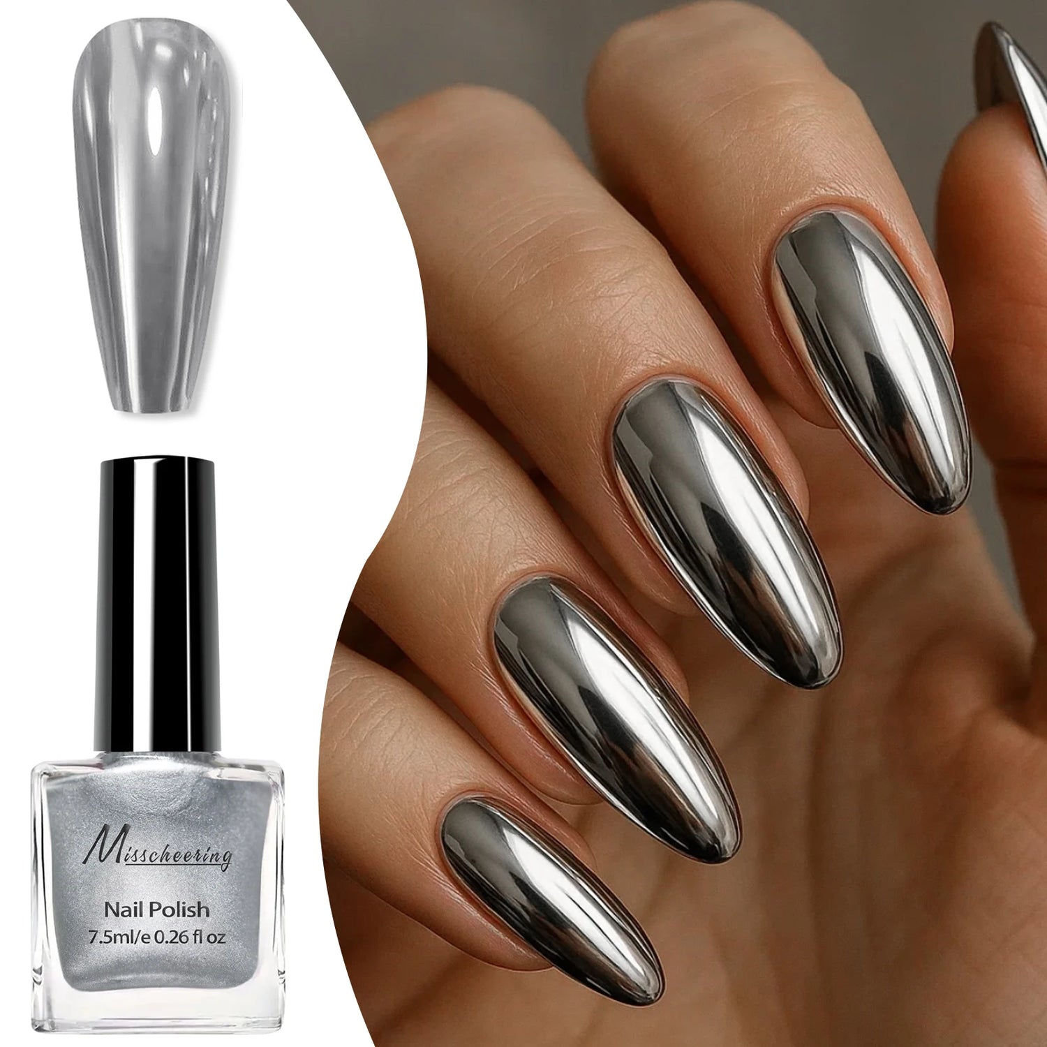 Silver Mirror Metallic Nail Polish 7.5ml Chrome Long Lasting Shiny High Gloss Nail Art Varnish DIY Manicure Salon Nail Polish