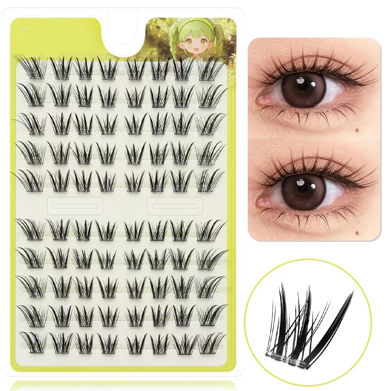 DINGSEN 10 Rows Cluster Cat Eye No Glue Lashes Reusable Self Adhesive Glue Free Eyelash Natural Lash Manga Anime Lashes Cluster