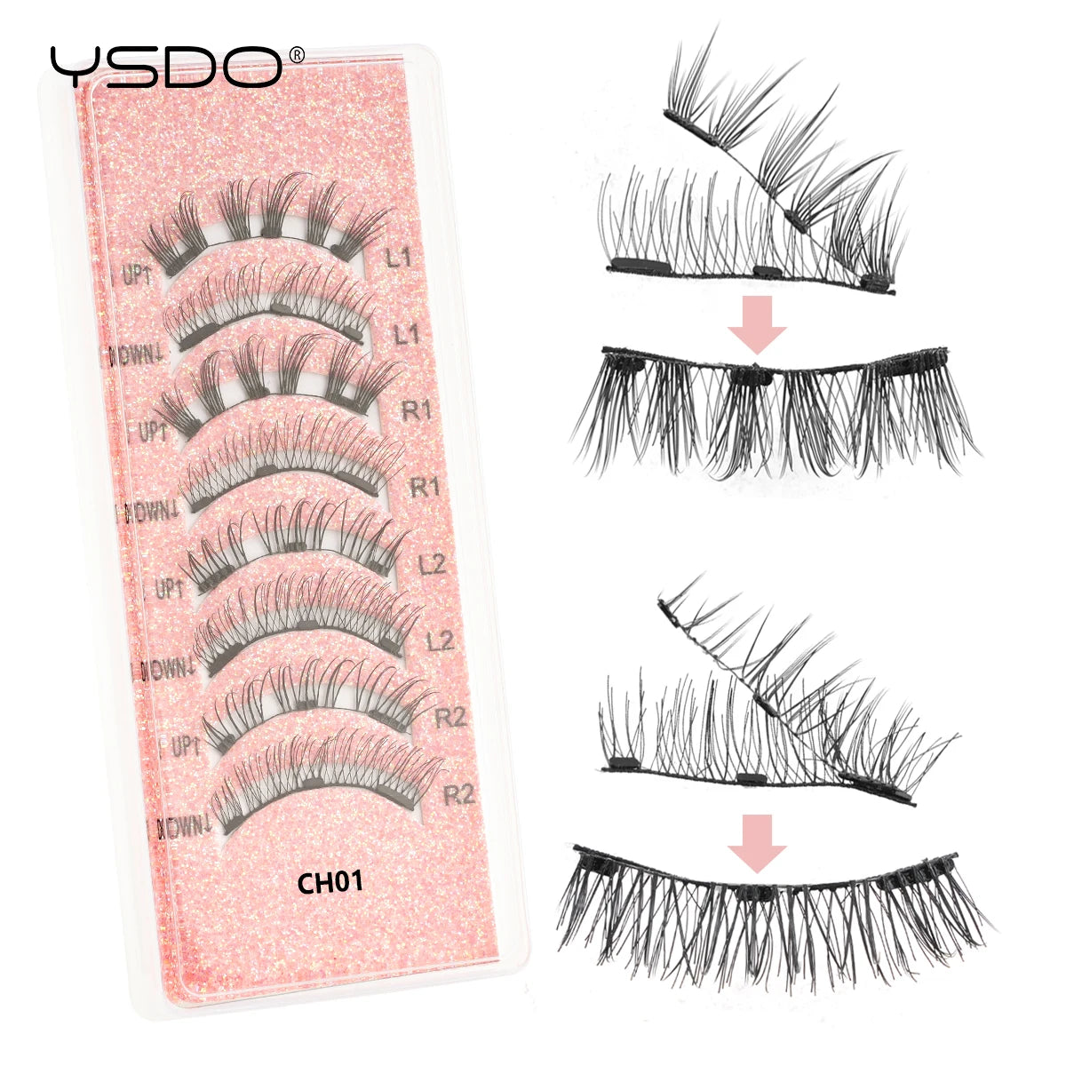 YSDO Reusable Magnetic Eyelashes 1/2 Pairs Natural Soft Magnetic Lashes No Glue Needed Mink False Lash Makeup with Tweezers Set