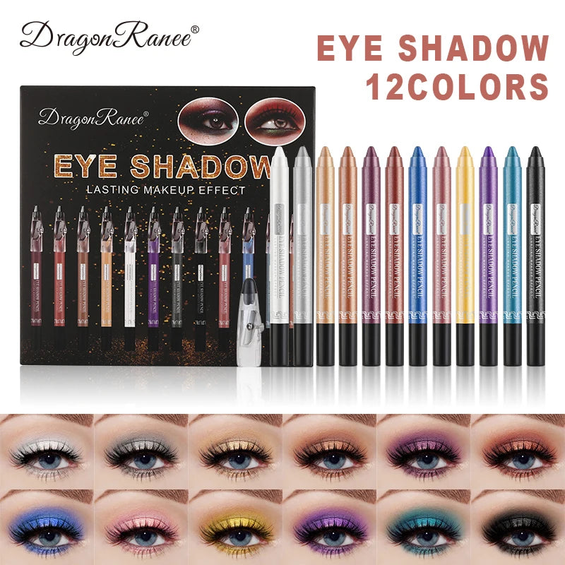 12-Piece Eyeshadow Pen Set with Pearlescent Shimmer, Fine and Silky Texture, Smudge-Proof, Multi-Use for Highlighting and Contouring, One-Swipe Application, Waterproof, Long-Lasting, Versatile Eyeshadow