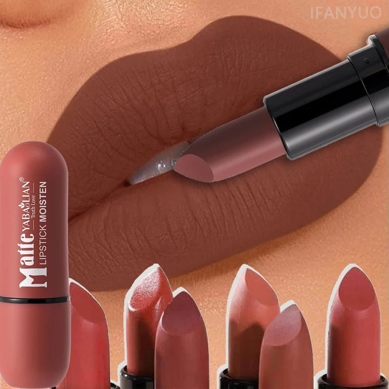 6-Color Matte Velvet Sexy Lipstick Waterproof Long-Lasting Nude Brown Lipstick Smooth High Pigment Profissional Lipgloss Makeup